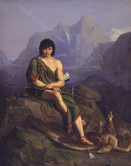 Heinrich Eddelien En bueskytte der hviler efter at have drabt en orn oil painting image